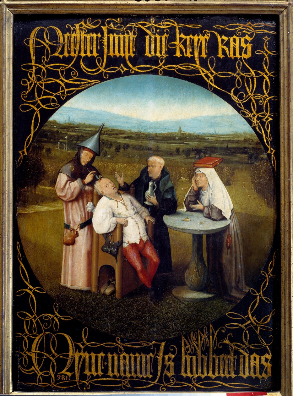 استخراج حجر فولي. اللوحة التي رسمها هيرونيموس فان أيكن (أكين) ديت جيروم بوش (1450-1516) بواسطة هيرونيموس بوش