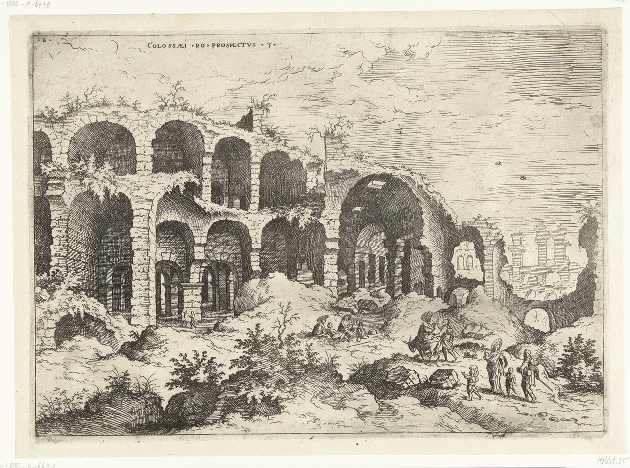 المنظر الثالث للكولوسيوم في روما Colossæi إلى التنقيب مقابل (العنوان على الكائن) الآثار الرومانية (عنوان السلسلة) بواسطة هيرونيموس كوك