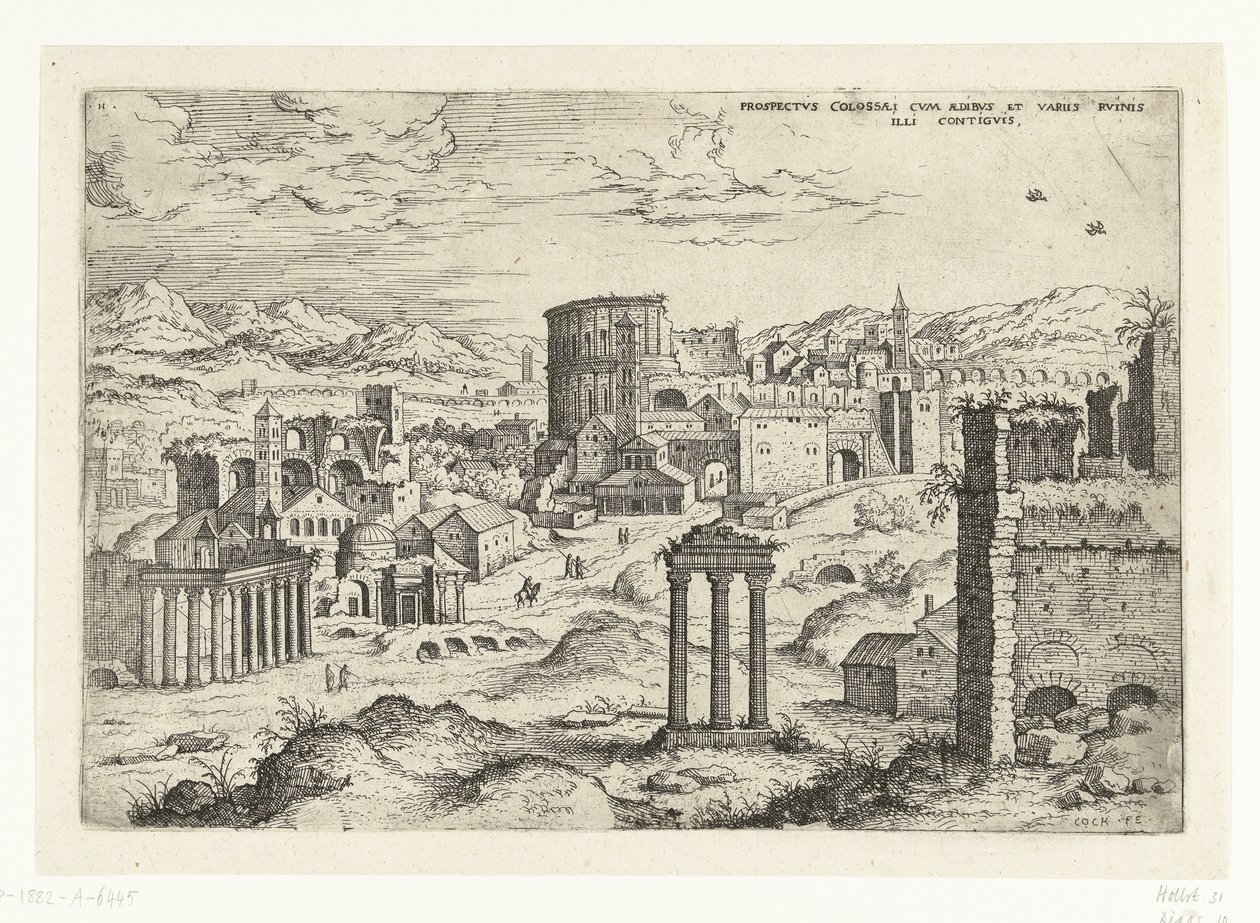 Gezicht op het Forum Romanum (العنوان على الكائن) الآثار الرومانية (عنوان المسلسل) بواسطة هيرونيموس كوك
