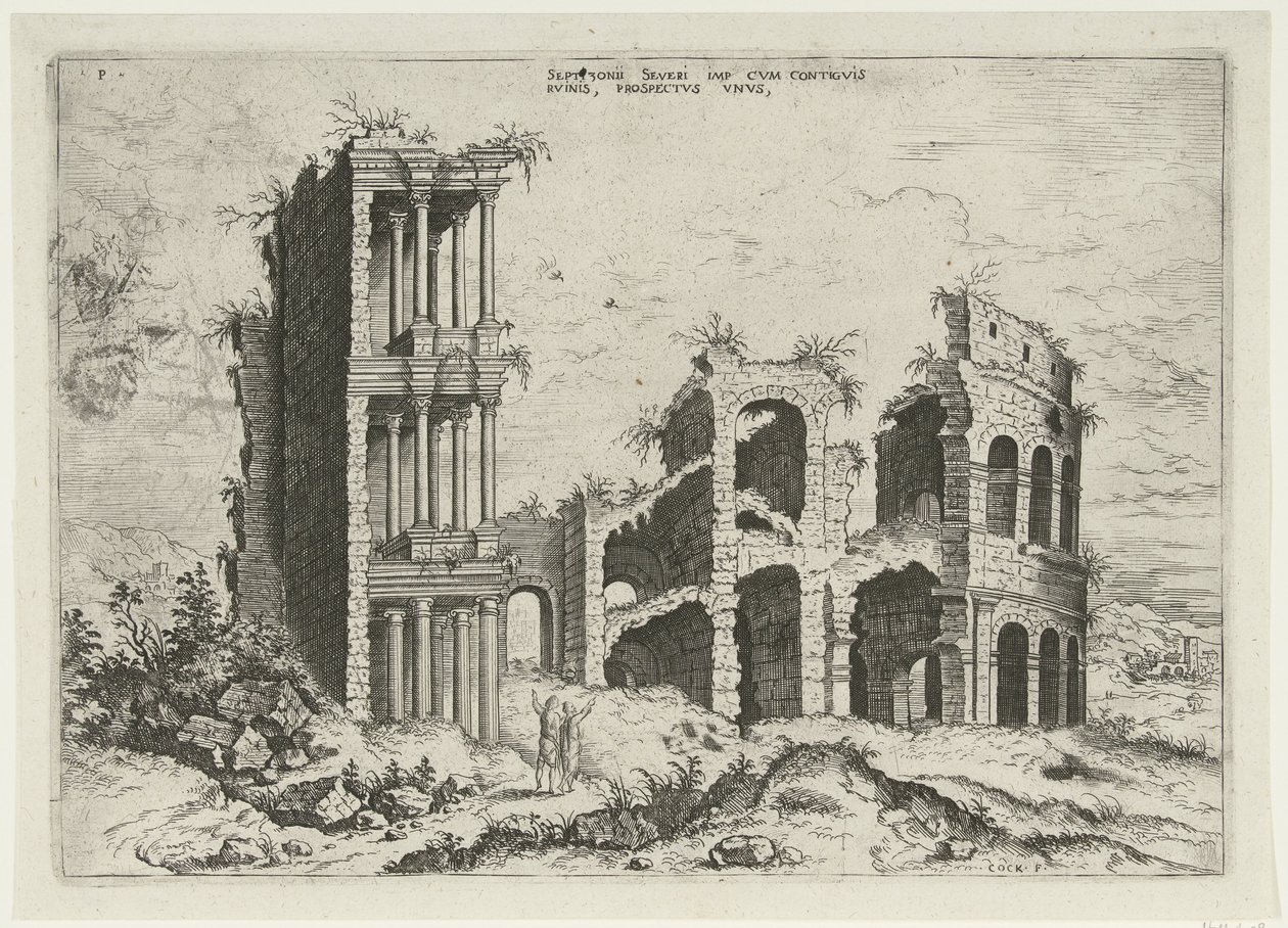 منظر لـ Septizonium و Colosseum في روما Septizonii Severi Imp (...) (العنوان على الكائن) الآثار الرومانية (عنوان السلسلة) بواسطة هيرونيموس كوك