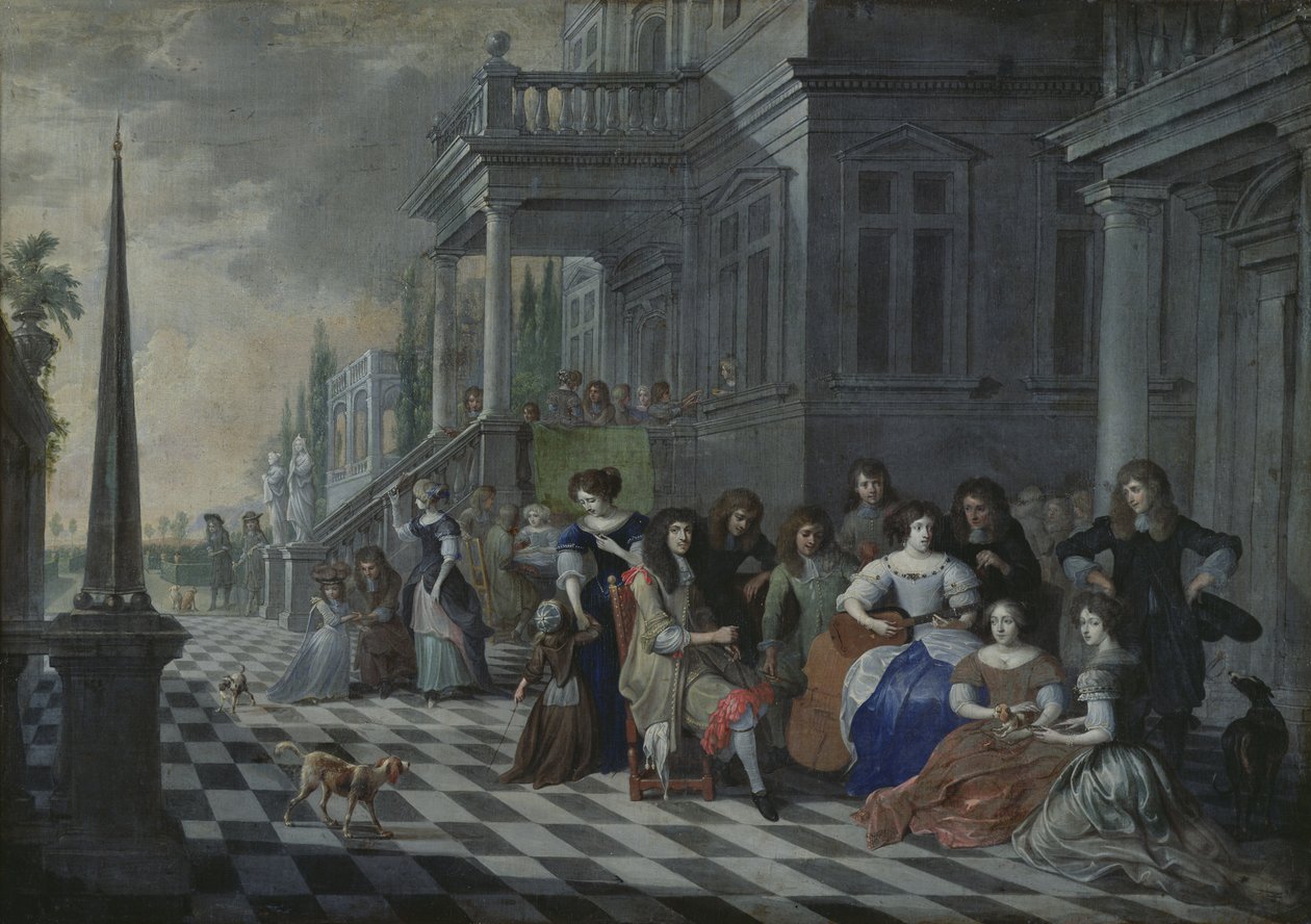 شخصيات تصنع الموسيقى أمام قصر ، 1672 بواسطة هيرونيموس جانسينس