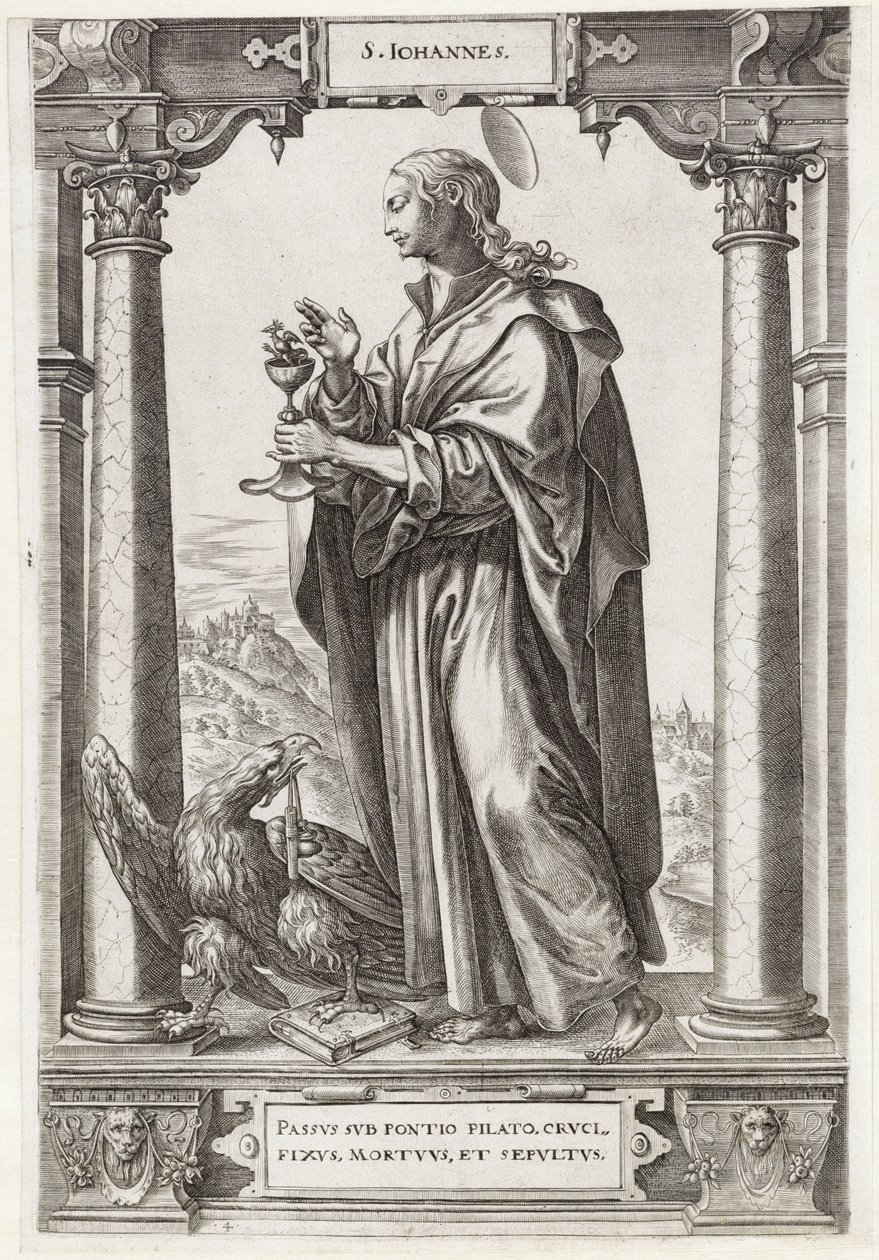 القديس يوحنا الإنجيلي S. Iohannes (العنوان على الكائن) المسيح والرسل الاثنا عشر وسانت بول (عنوان السلسلة) بواسطة هيرونيموس ويريكس