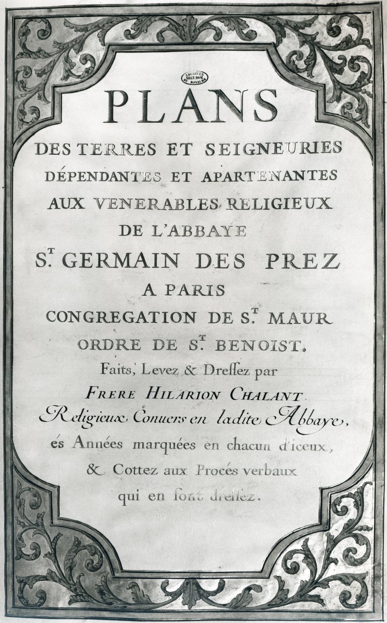 صورة لواجهة "مخططات أراضي واستقامات دير سان جيرمان دي بري" ، 1668-76 (غواش وذهب) بواسطة هيلاريون شالانت