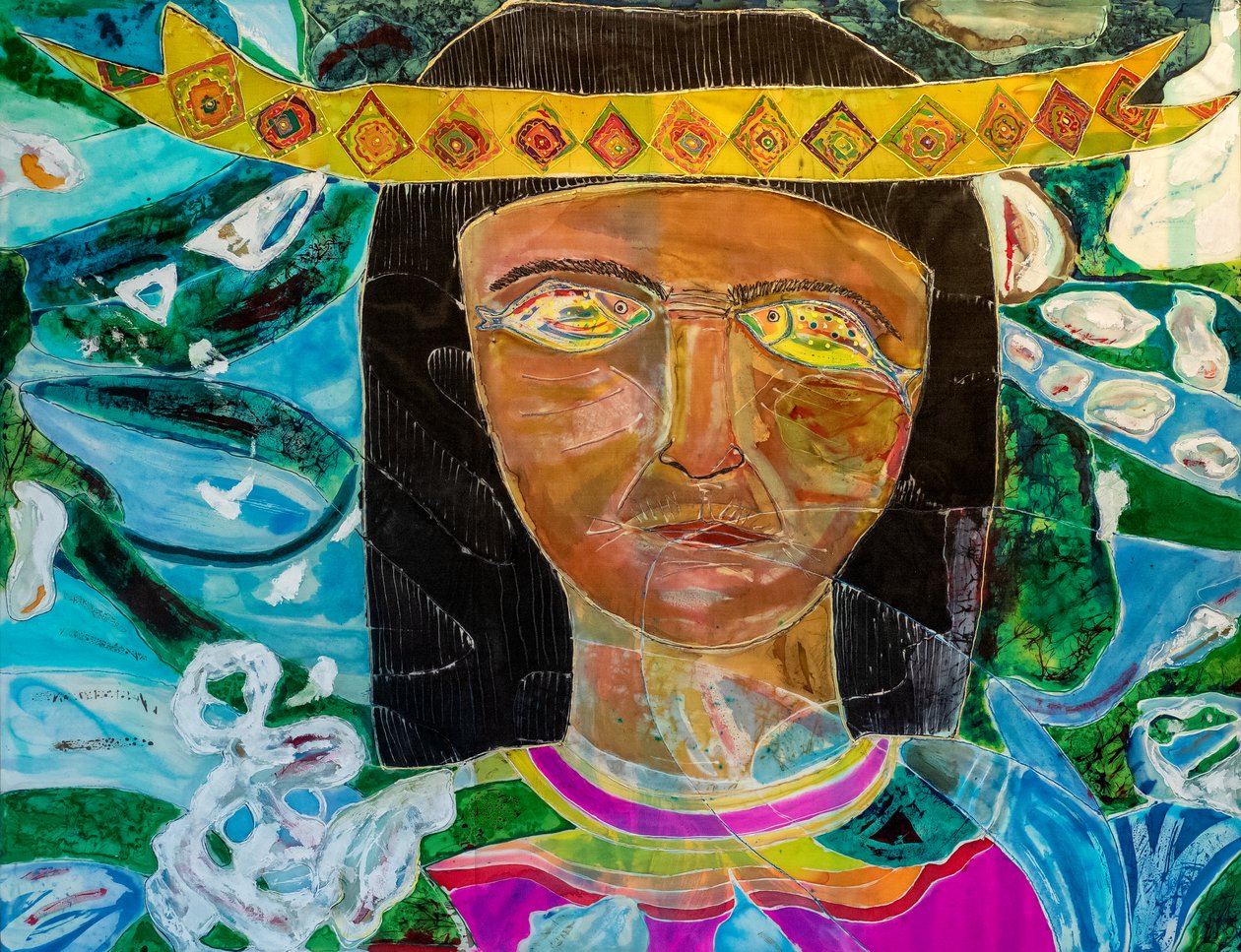 Amazonas-Shaman Olivia Arevalo ، 2022 (صبغ ورسم على الحرير) بواسطة هيلاري سيمون