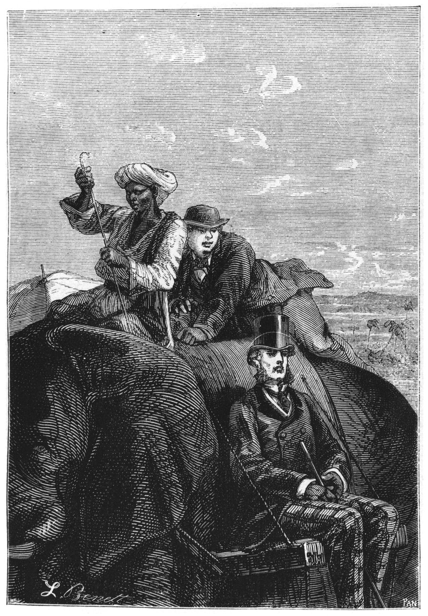 Phileas Fogg و Passepartout ، توضيح من "حول العالم في ثمانين يومًا" بقلم جول فيرن (1828-1905) أواخر القرن التاسع عشر بواسطة هيبوليت ليون بينيت