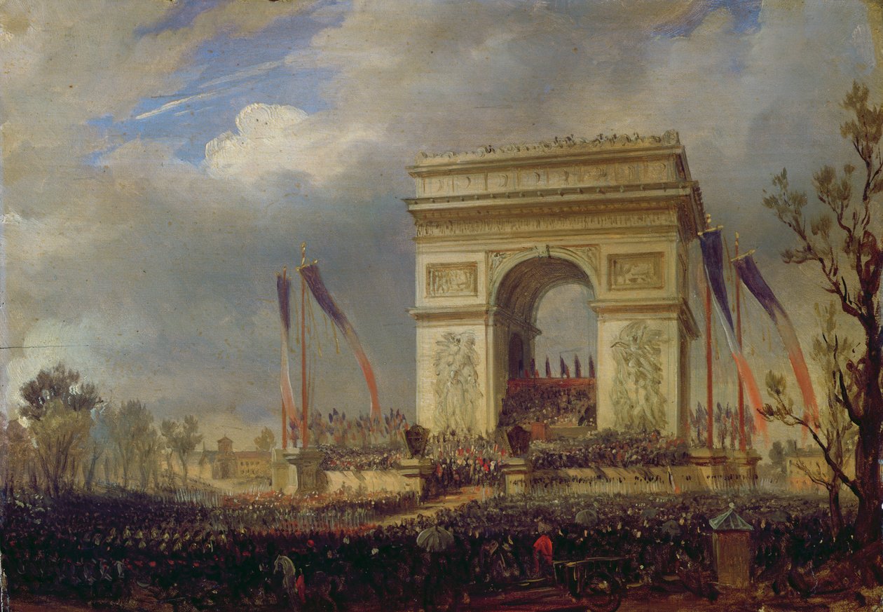 Fete de la Fraternite at the Arc de Triomphe، Place de l&39;Etoile، Paris om 20th April 1848 بواسطة هيبوليت فيكتور فالنتين سيبرون