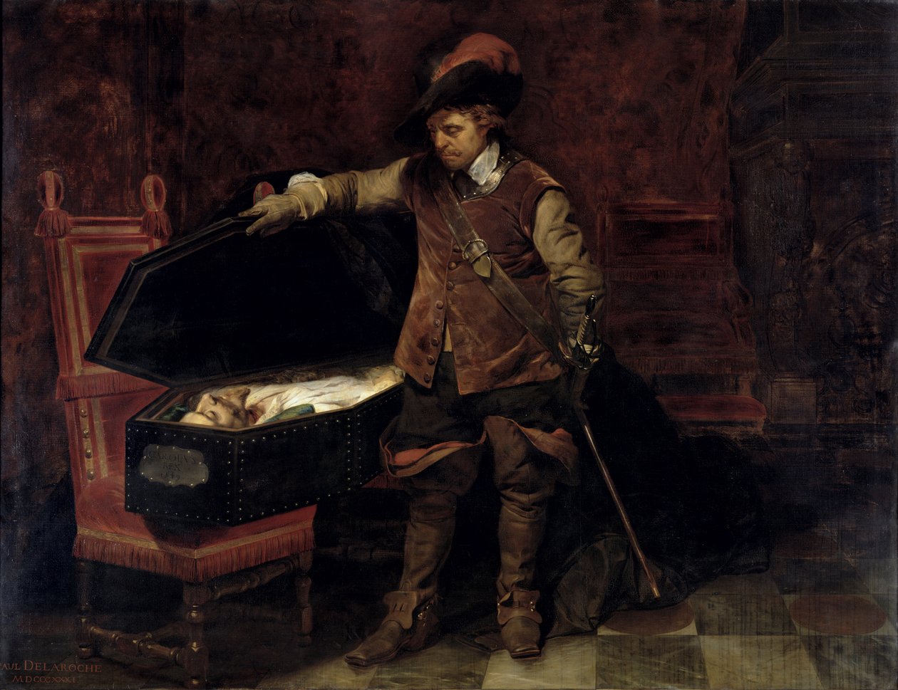 أوليفر كرومويل (1599-1658) افتتاح نعش تشارلز الأول (1600-49) 1831 (زيت على قماش) بواسطة هيبوليت (1797 1856) ديلاروش
