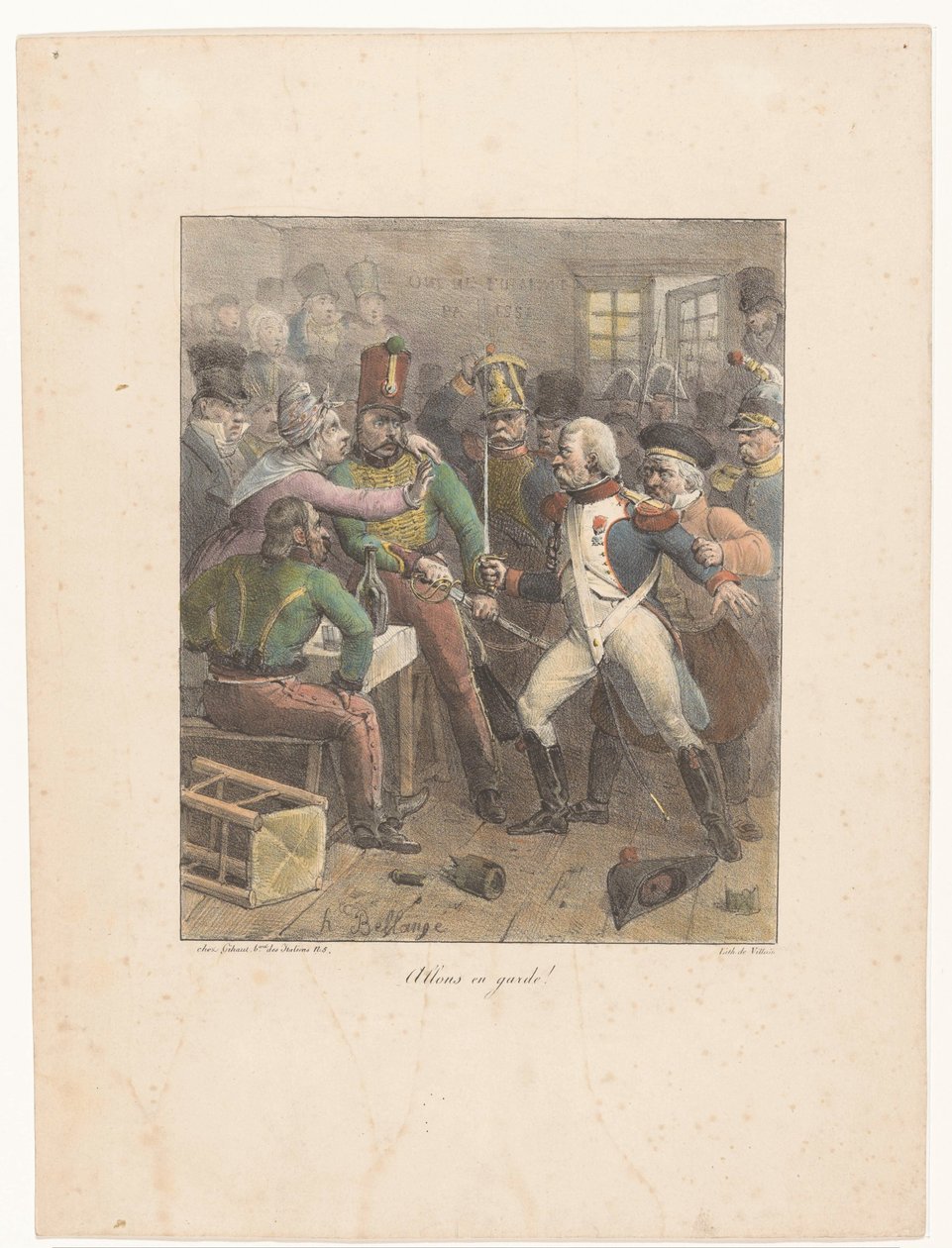 جنديان يتقاطعان مع السيوف في حانة Allons en garde! (العنوان على الكائن) الرسومات الحجرية (عنوان السلسلة) Croquis الحجرية (عنوان السلسلة) بواسطة هيبوليت بيلانج