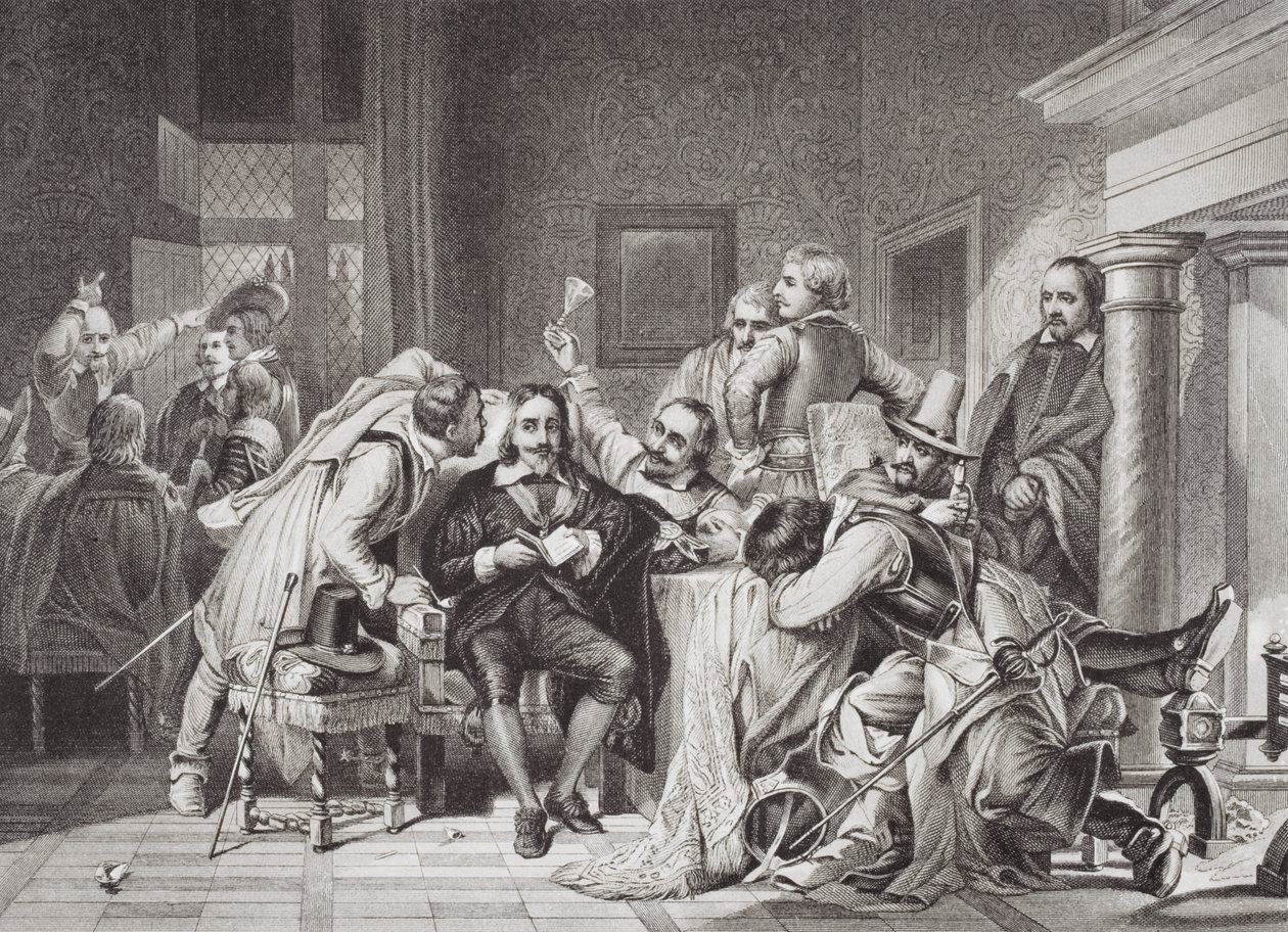 تشارلز الأول (1600-49) في غرفة الحراسة مهانًا من قبل جنود أوليفر كرومويل ، من "الرسوم التوضيحية الإنجليزية والتاريخ الاسكتلندي" المجلد الأول بواسطة هيبوليت ديلاروش