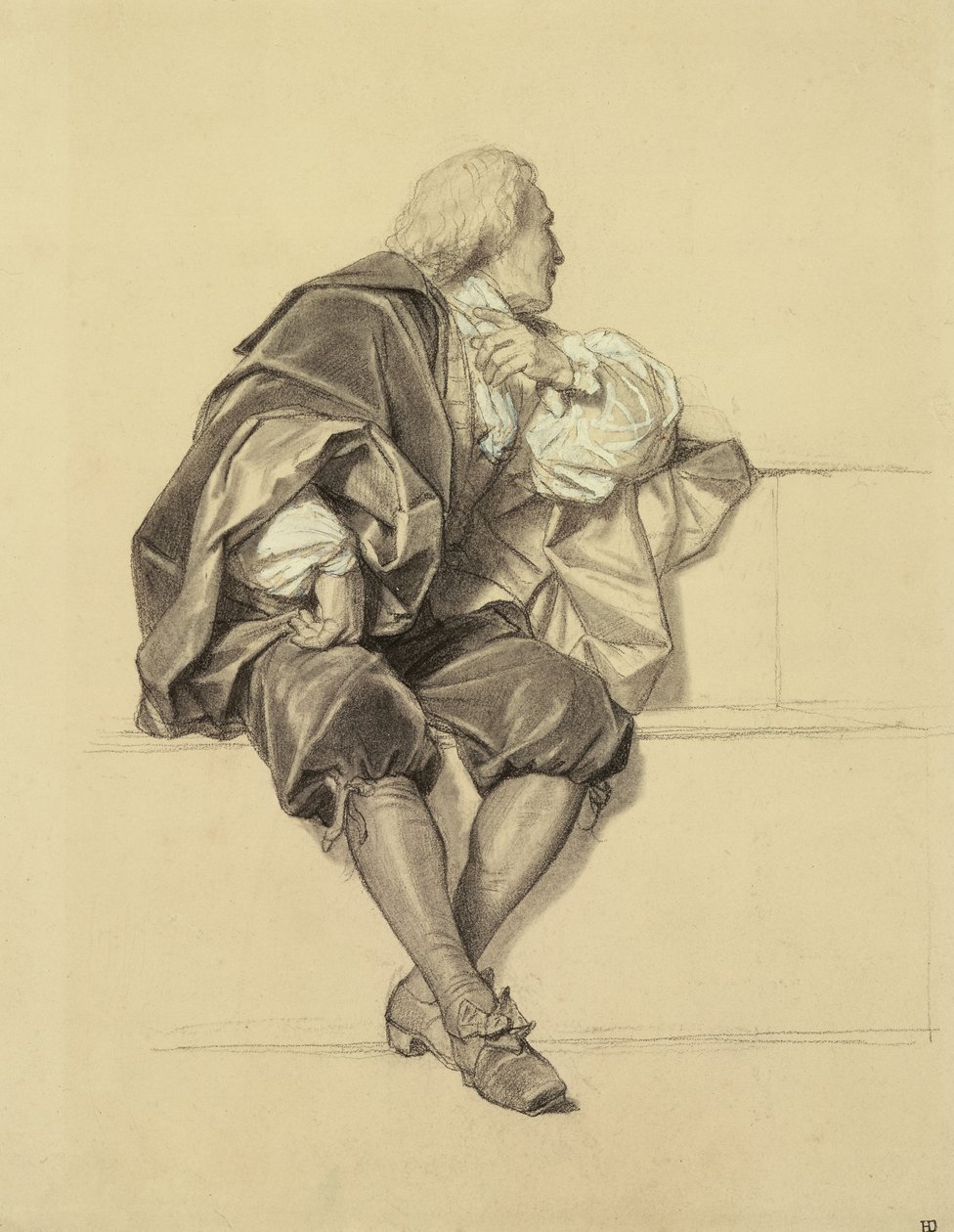 دراسة لصورة بيير بوجيت (1620-1694) في نصف دائري في مدرسة الفنون الجميلة (قلم رصاص وفحم على ورق) بواسطة هيبوليت ديلاروش