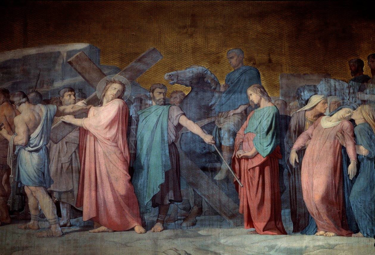المسيح يحمل صليبه تفاصيل لوحة جدارية بواسطة Hyppolithe Flandrin (1800-1864) كنيسة سان جيرمان دي بري في القرن التاسع عشر ، باريس بواسطة هيبوليت فلاندرين