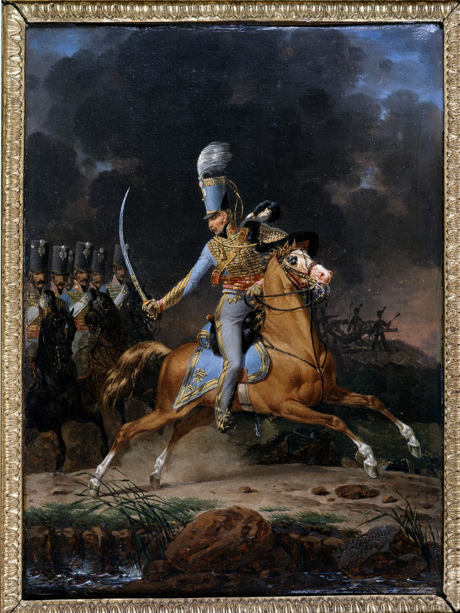 العقيد دي هوسارد حوالي 1815 - 1816. لوحة رسمها ليكومت بتاريخ 1816. المجموعة "" جنود الماضي "". باريس بواسطة هيبوليت ليكومت