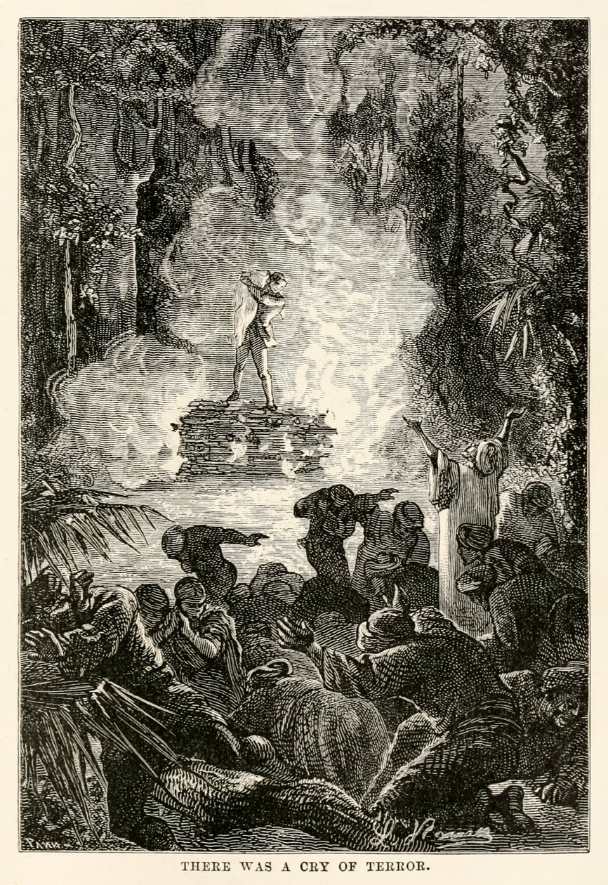 كانت هناك صرخة رعب ، من "حول العالم في ثمانين يومًا" لجول فيرن (1828-1905) ، نقشها أدولف فرانسوا بانميكر (1822-1900) بواسطة هيبوليت ليون (بعد) بينيت