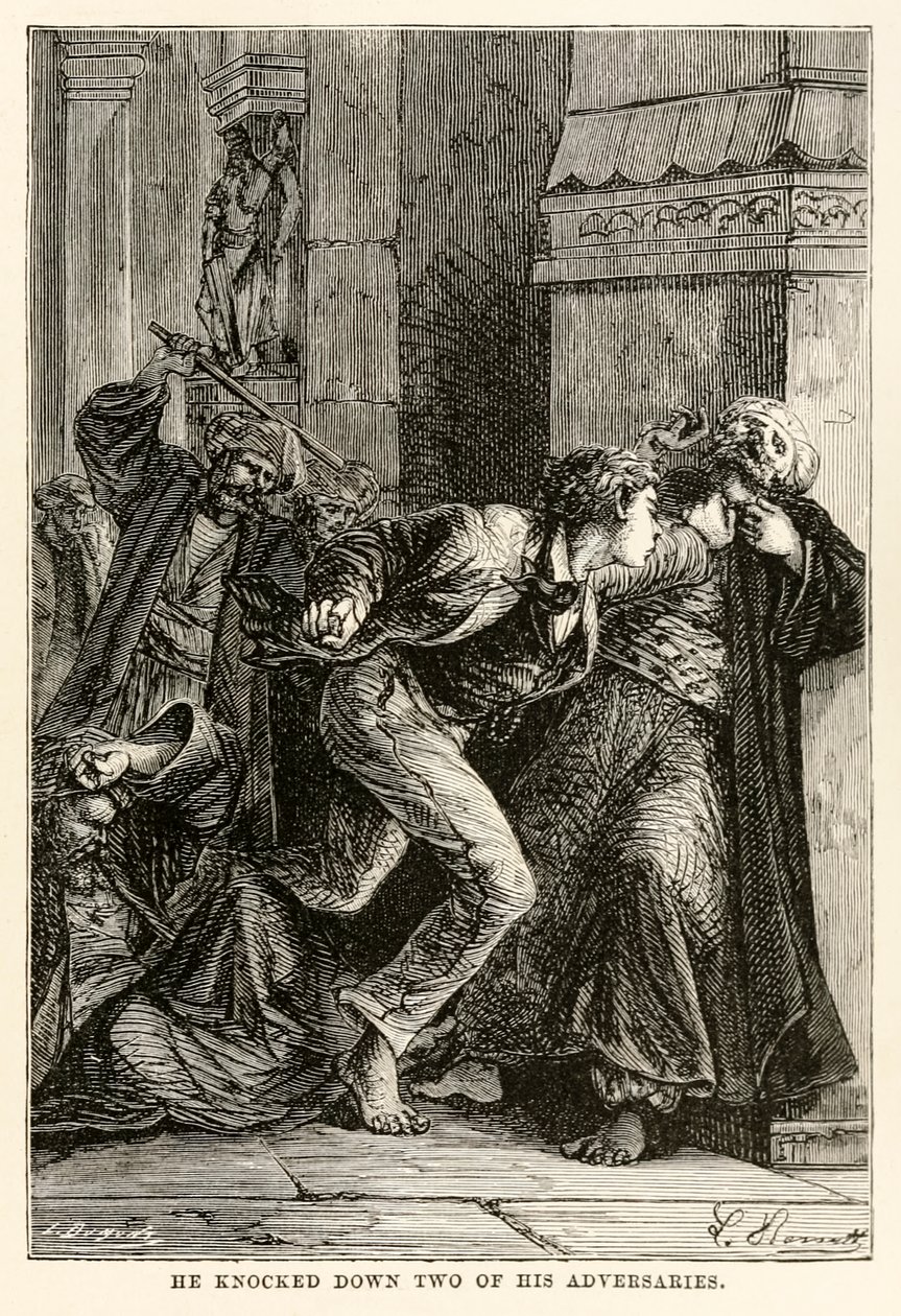 لقد دمر اثنين من خصومه ، من حول العالم في ثمانين يومًا بواسطة جول فيرن (1828-1905) ، نقشها لويس دومون (م 1822) ، 1873 بواسطة هيبوليت ليون بينيت