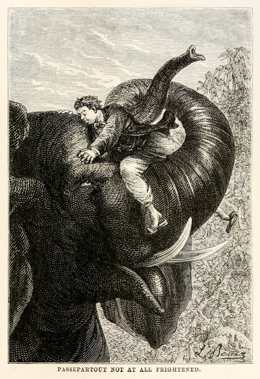 Passepartout ليس خائفًا على الإطلاق ، من حول العالم في ثمانين يومًا بقلم جول فيرن (1828-1905) ، 1873 بواسطة هيبوليت ليون بعد بينيت
