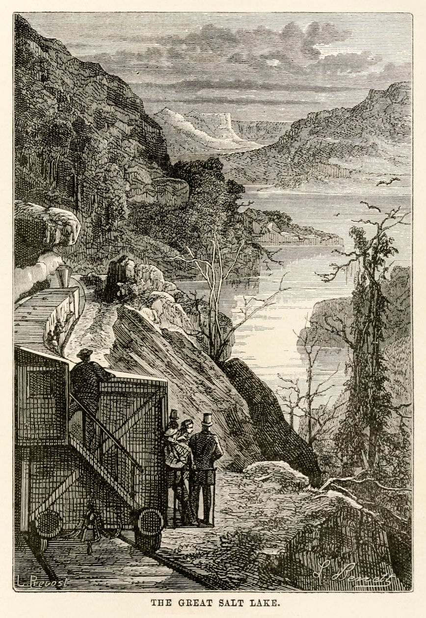 بحيرة الملح العظمى ، من جميع أنحاء العالم في ثمانين يومًا بقلم جول فيرن (1828-1905) منقوش بريفوست ، 1873 بواسطة هيبوليت ليون بعد بينيت