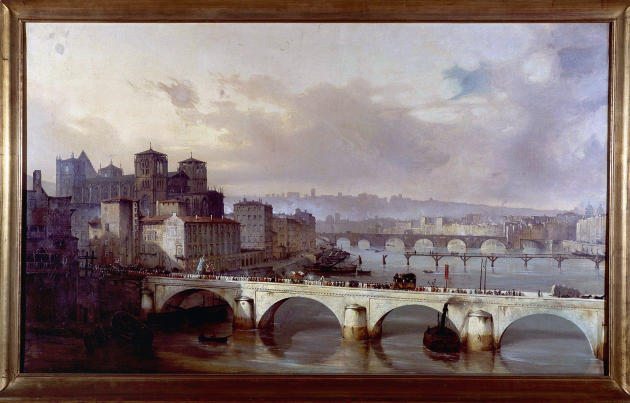 موكب يمر على جسر المطرانية في ليون - رسم هيبوليت ليماري ، حوالي 1835-1840 ، متحف جاداني في ليون. بواسطة هيبوليت ليماري