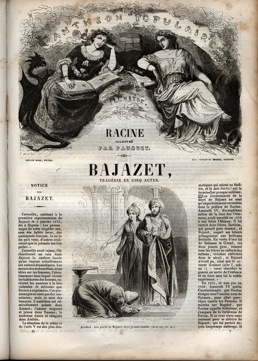 مأساة باجازيت في خمسة أعمال من نقش جان راسين في "" Oeuvres de Jean Racine "" التي رسمها Pauquet وإشعار Emile de La Bedolliere - 1851 بواسطة هيبوليت لويس باوكيه