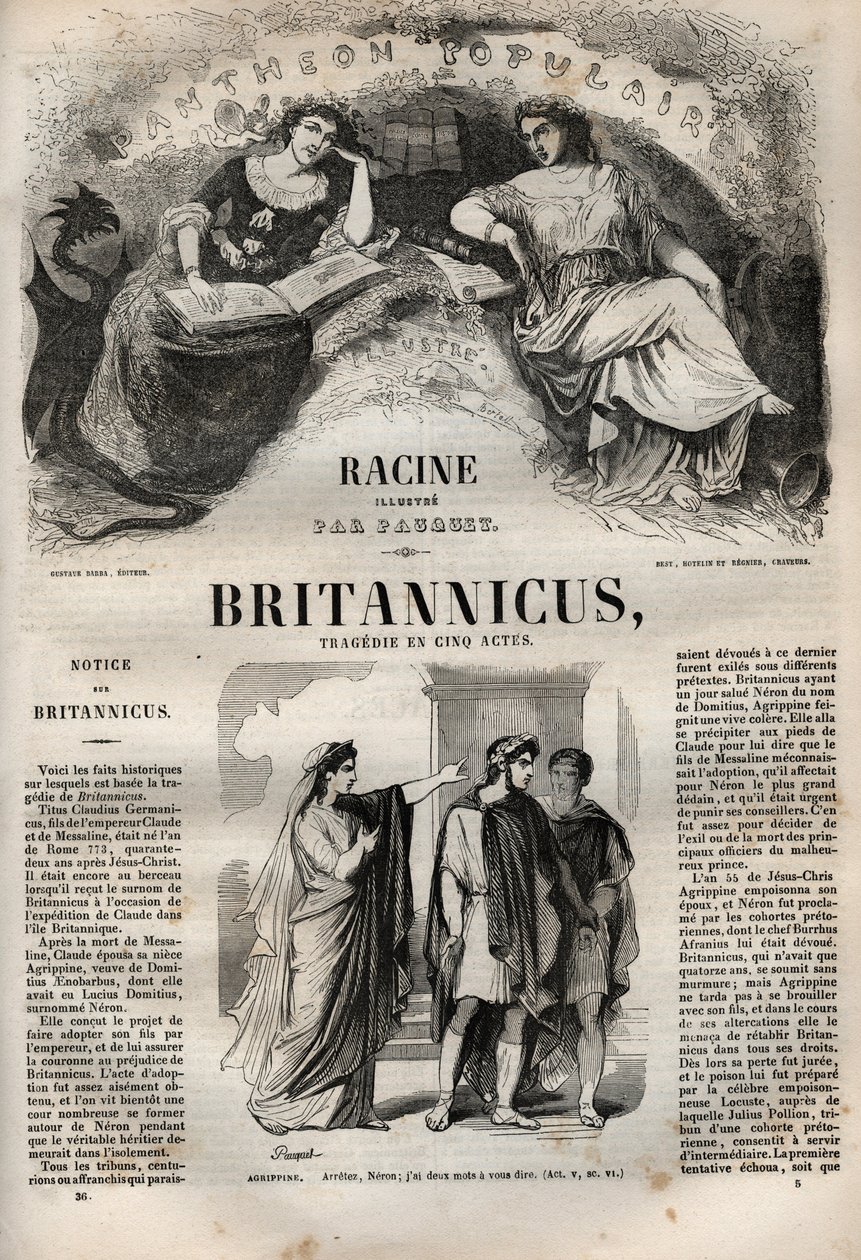 مأساة بريتانيكوس في خمسة أعمال - نقش في "" Oeuvres de Jean Racine "" موضحة بواسطة Pauquet وإشعار من Emile de La Bedolliere - 1851 بواسطة هيبوليت لويس باوكيه