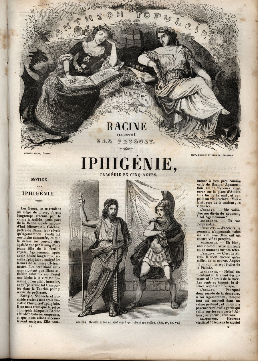 تراجيديا إيفيجيني لجين راسين - نقش في "" Oeuvres de Jean Racine "" موضّح بواسطة Pauquet وإشعار من Emile de La Bedolliere - 1851 بواسطة هيبوليت لويس باوكيه