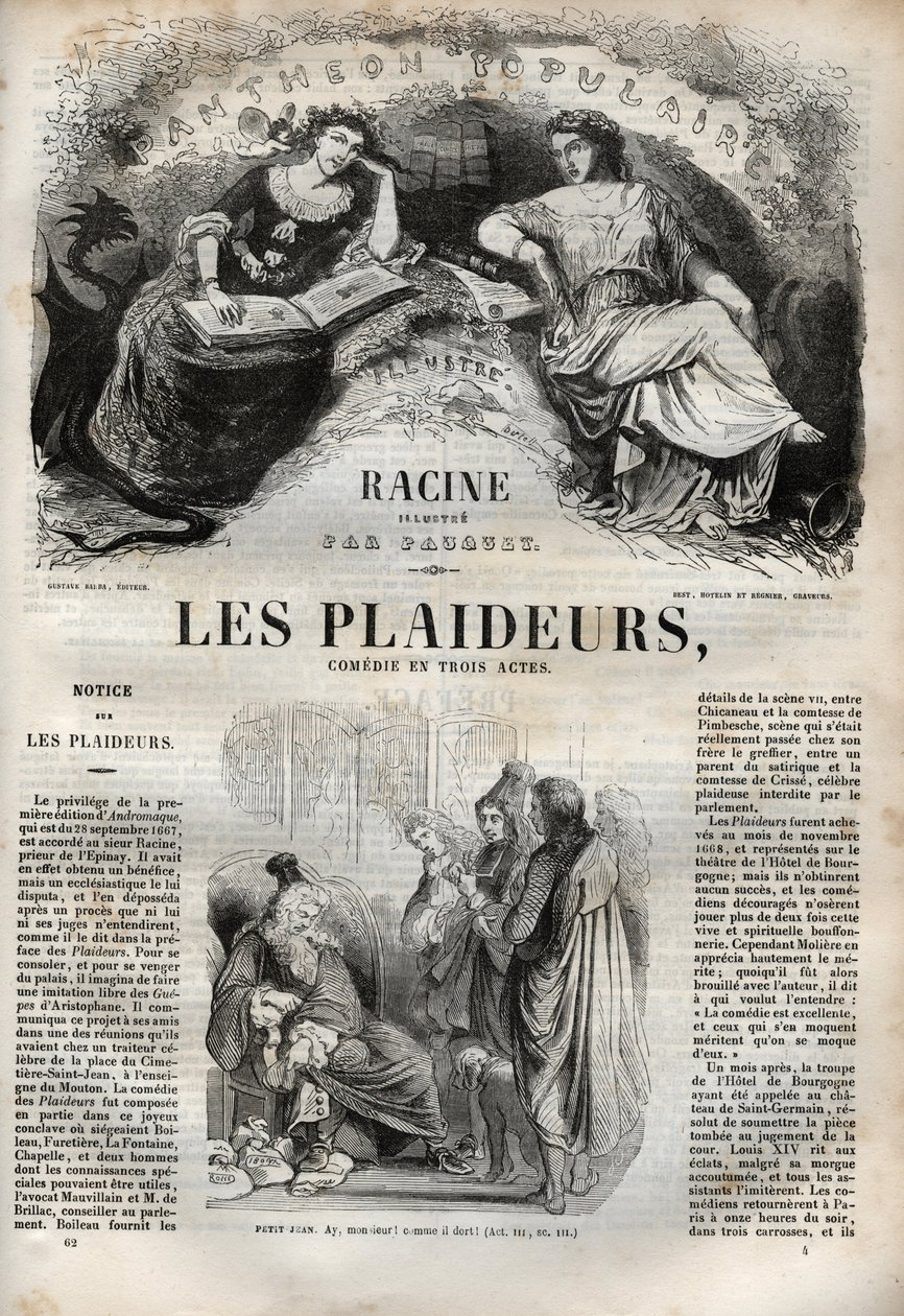 كوميديا Les Plaideurs (1668) في ثلاثة أعمال - نقش في "" أعمال جان راسين "" التي رسمها بوكيه وإشعار بقلم إميل دي لا بيدوليير - 1851 بواسطة هيبوليت لويس باوكيه