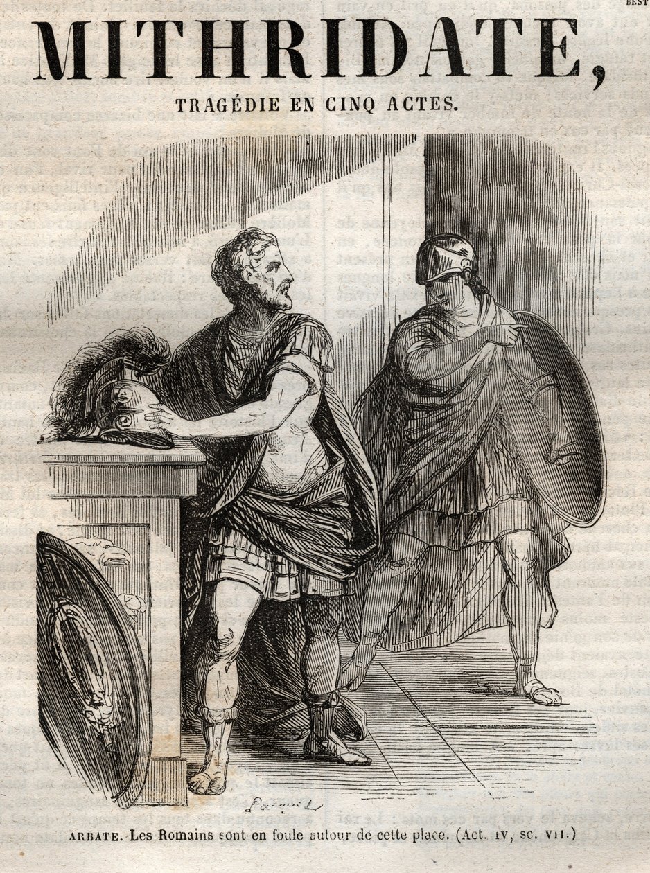 مأساة ميثريدات في خمسة أعمال لجان راسين - نقش في "" Oeuvres de Jean Racine "" يوضحه بوكيه وإشعار بقلم Emile de La Bedolliere - 1851 بواسطة هيبوليت لويس باوكيه