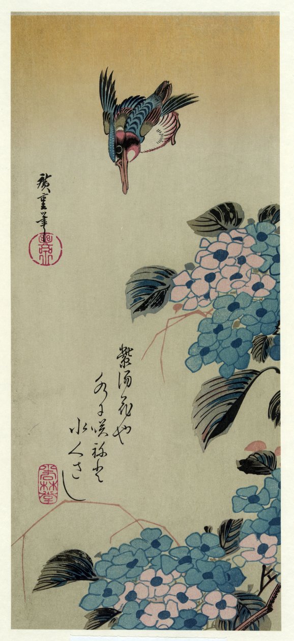 أجيساي ني كاواسيمي (Hydrangea and Kingfisher) بواسطة Utagawa Hiroshige