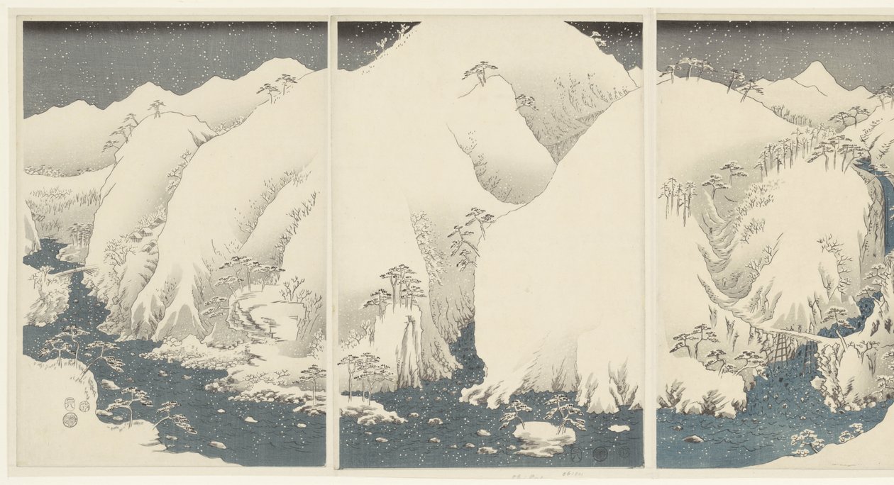 الجبال والأنهار على طول طريق كيسو Kisoji no yamakawa (العنوان على الكائن) الثلج والقمر والزهور (عنوان المسلسل) سيتسوجيكا (عنوان المسلسل) بواسطة هيروشيغي (أنا)، أوتاغاوا