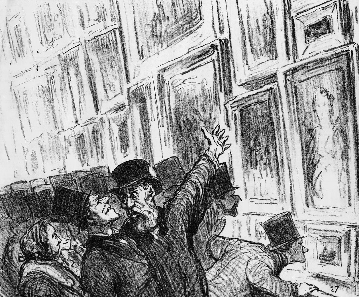 فنان يشعر بالراحة في صالون باريس عام 1859 حول موقع عمله في المعرض ، رسوم متحركة من مجلة "لو شاريفاري" ، 20 أبريل 1859 بواسطة الشرف دومييه