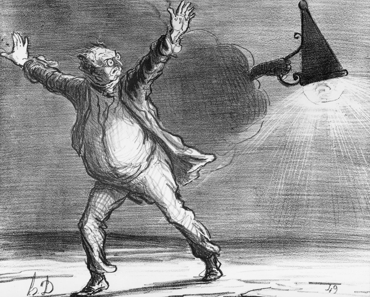 مسلسل "Actualites" ، المذنب ، Monsieur Babinet يقرر إغلاق الشمس شخصيًا لتحقيق توقعاته ، لوحة 386 ، رسم توضيحي من "Le Charivari" ، 15th April 1857 (bw p بواسطة الشرف دومييه