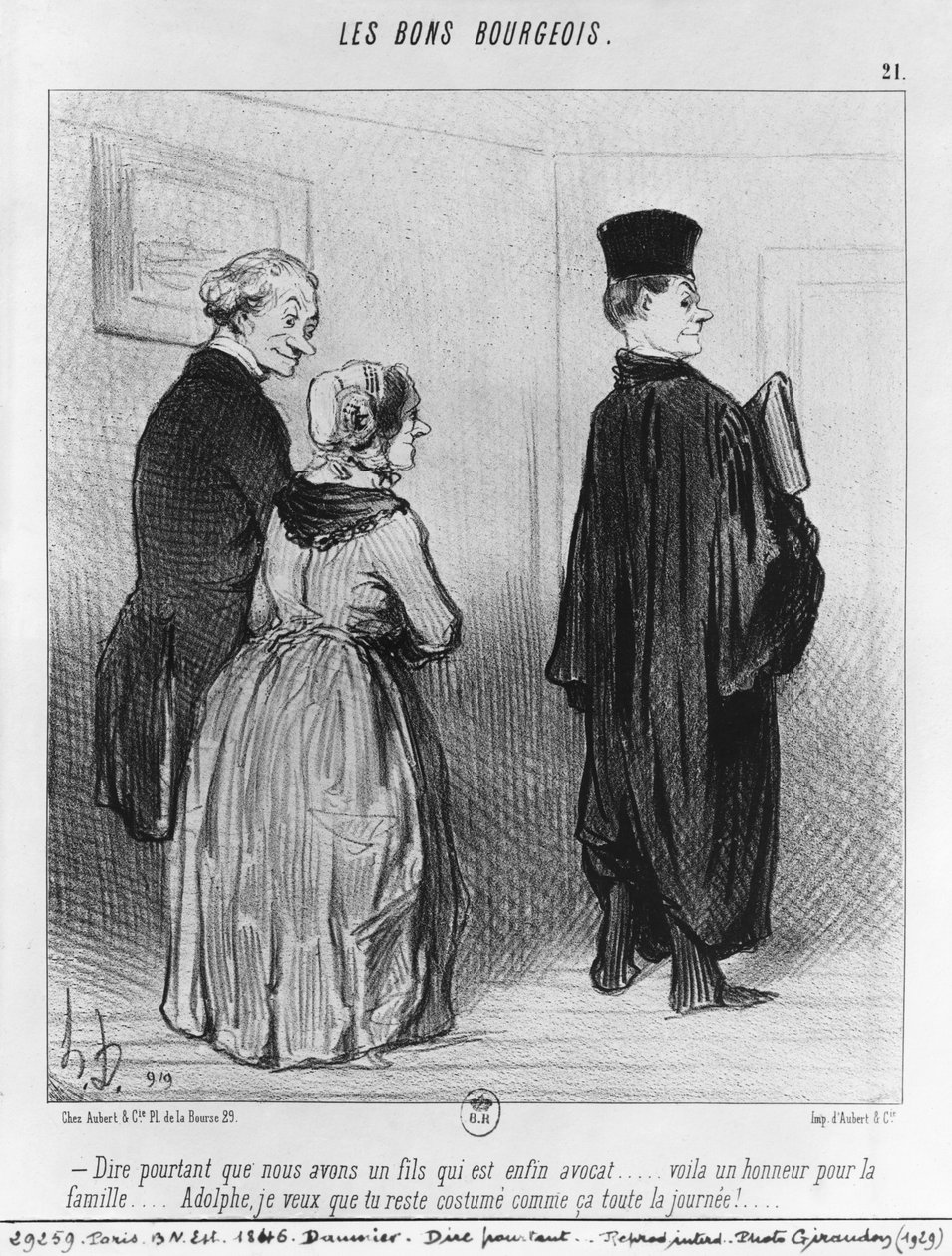 مسلسل "Les Bons Bourgeois" ، أليس من الرائع أن يكون لديك ابن محامٍ ، لوحة 21 ، رسم توضيحي من "Le Charivari" ، 27 أكتوبر 1846 بواسطة الشرف دومييه