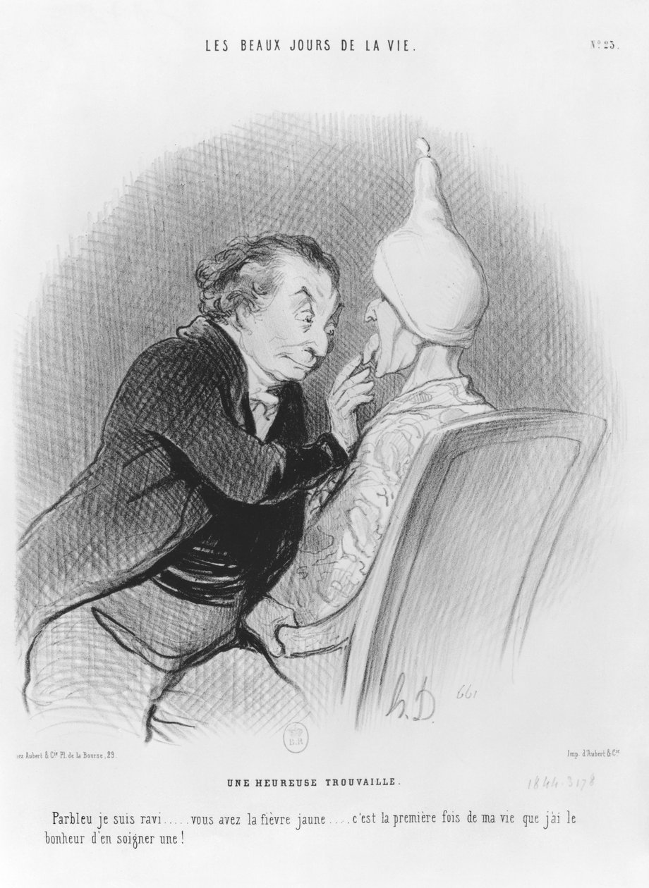 مسلسل "Les belles jours de la vie" ، اكتشاف سعيد ، اللوحة 23 ، رسم توضيحي من "Le Charivari" ، 11 سبتمبر 1844 بواسطة الشرف دومييه