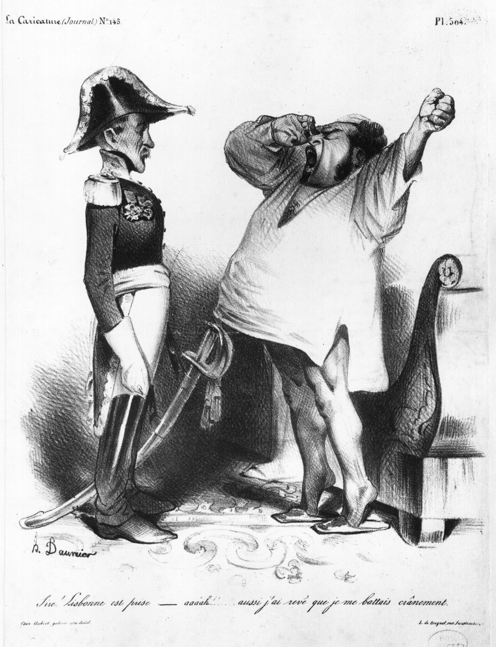 كونت فيلافلور يخبر بيدرو الأول (1798-1834) إمبراطور البرازيل وملك البرتغال أنه استعاد لشبونة ، من "La Caricature" ، N 145 ، 1833 بواسطة الشرف دومييه