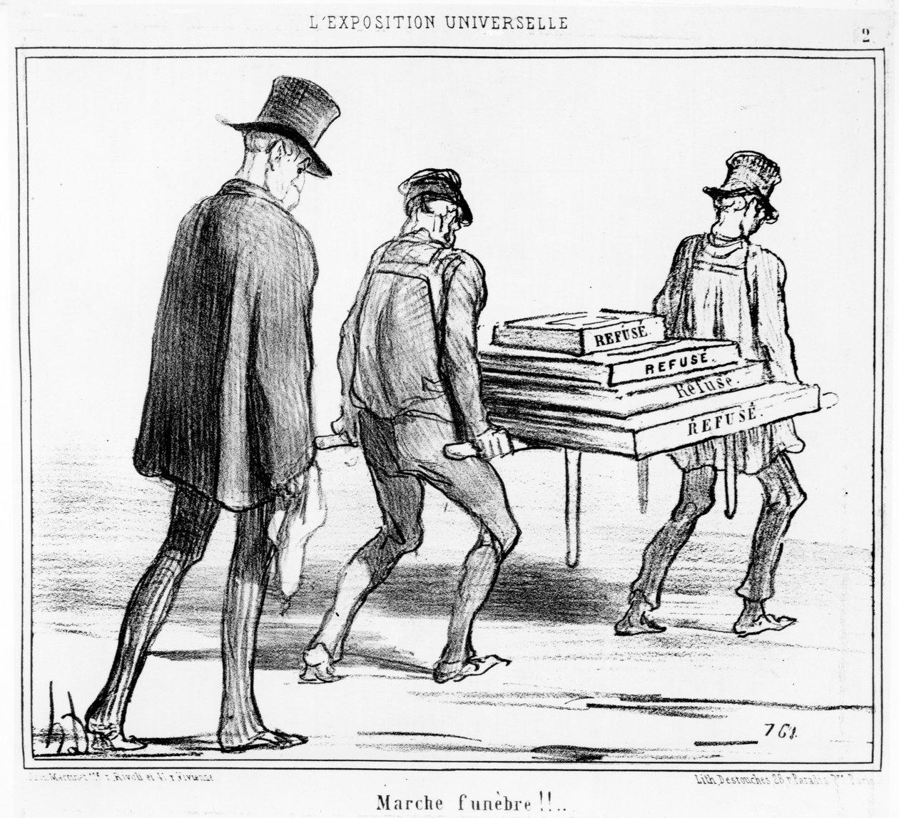 "المسيرة الجنائزية" ، رسوم متحركة من سلسلة "Exposition Universelle" ، نُشرت في "Le Charivari" ، 11 أبريل 1855 (انظر أيضًا 741259) بواسطة الشرف دومييه
