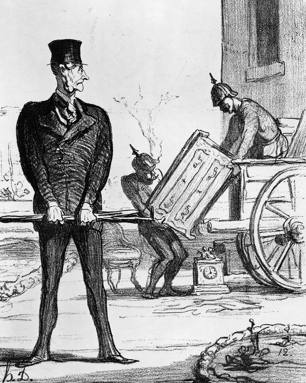 "عربة النصر الجديدة" ، كاريكاتير من "لو شاريفاري" ، 20 فبراير 1871 بواسطة الشرف دومييه