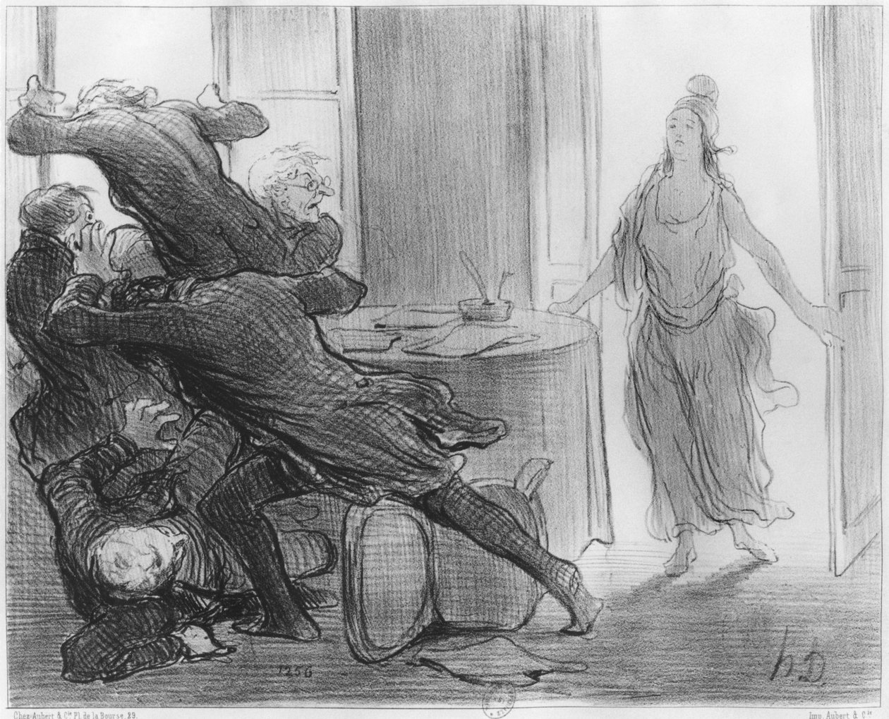 الاجتماع الوزاري الأخير للوزراء السابقين ، صورة توضيحية من "لو شاريفاري" ، 9 مارس 1848 بواسطة الشرف دومييه