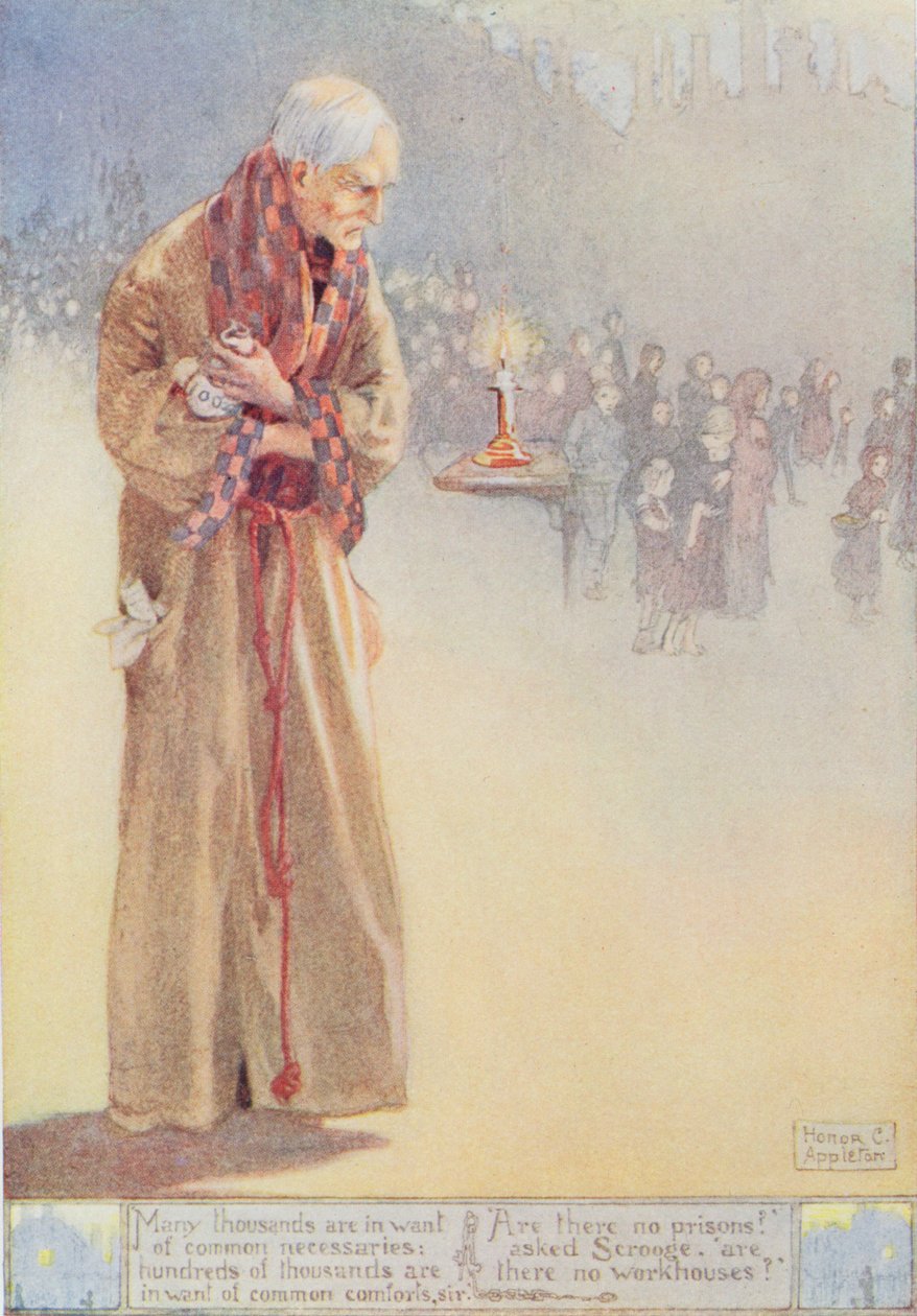 "البخيل فيما يتعلق بالفقراء" ، رسم توضيحي لـ "ترنيمة عيد الميلاد" (1843) بواسطة تشارلز ديكنز (1812-70) (لون ليثو) بواسطة شرف شارلوت أبليتون