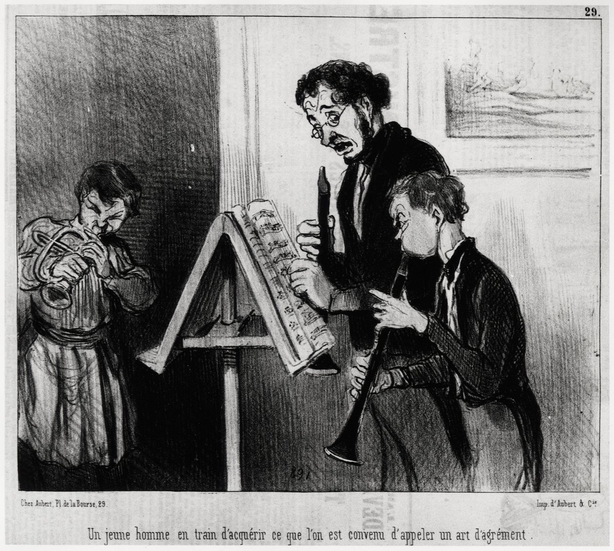 شاب يكتسب ما يعرف بفن الرسم البياني. توضيح d'Honore Daumier (1808-1879) ، نُشر في الأخبار في "" Charivari "، بتاريخ 4 يونيو بواسطة الشرف دومييه