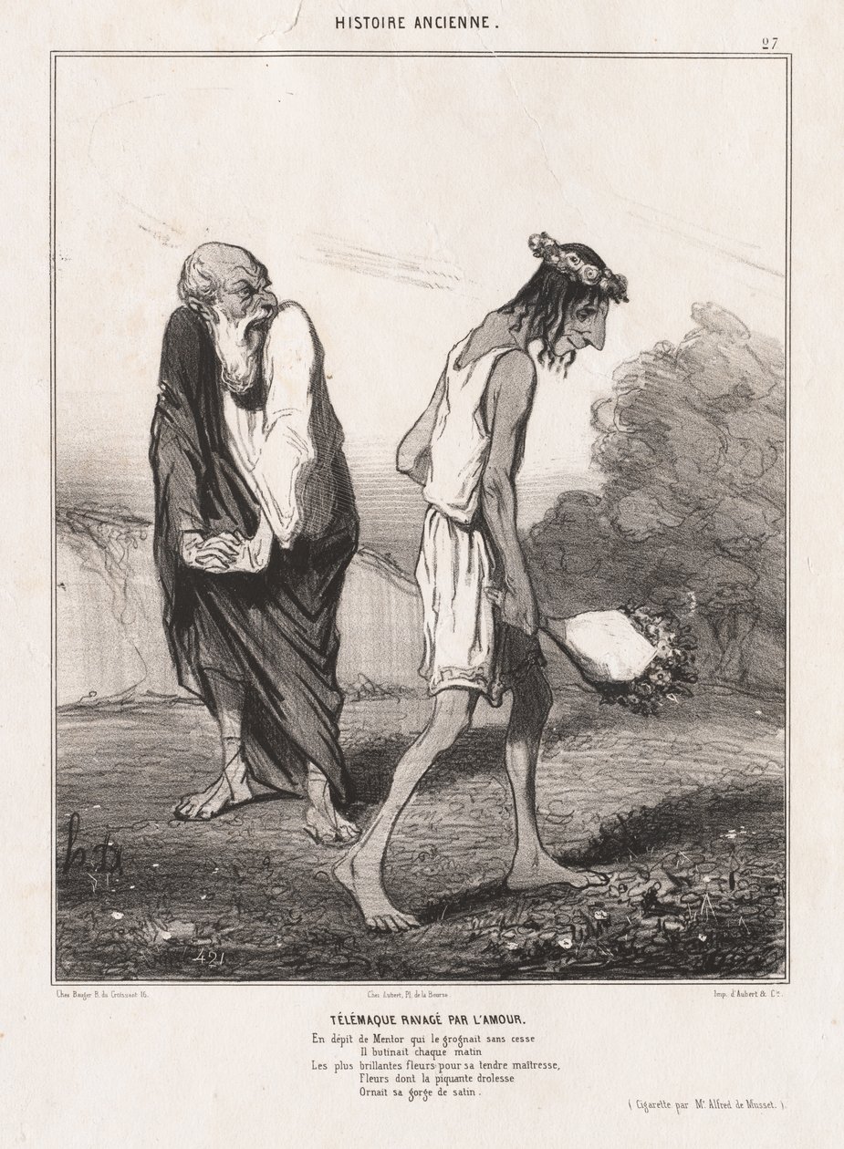 التاريخ القديم: Pl. 27 ، تيليماكوس خربها الحب ... ، 1842. بواسطة الشرف دومييه