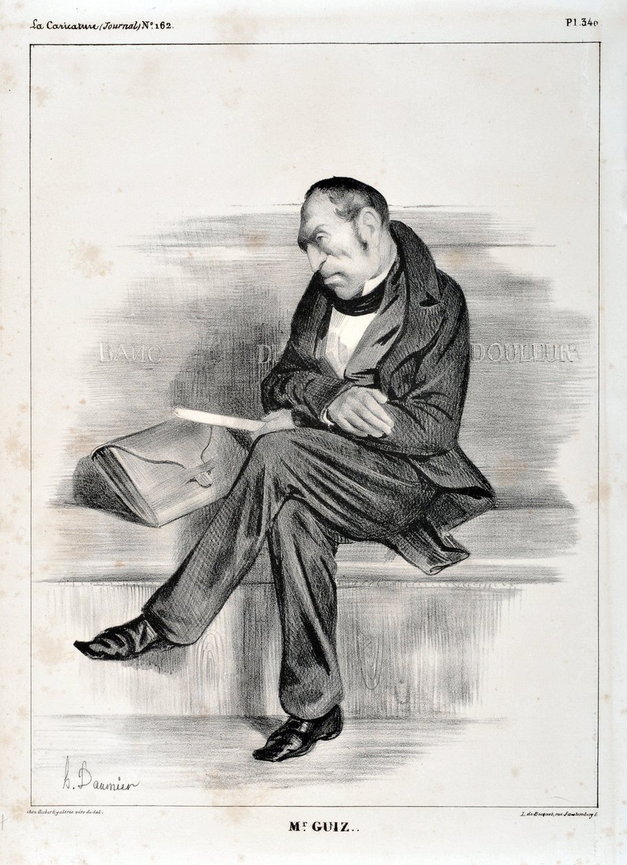 عمل فني من قبل هونور دومير (1808-1879). يعود تاريخ Charivari إلى عام 1833: Serie Celebrites de la caricature "" M. Guiz ... "متحف الفنون الجميلة - PALACE LONGCHAMP ، MARSEILLE بواسطة الشرف دومييه