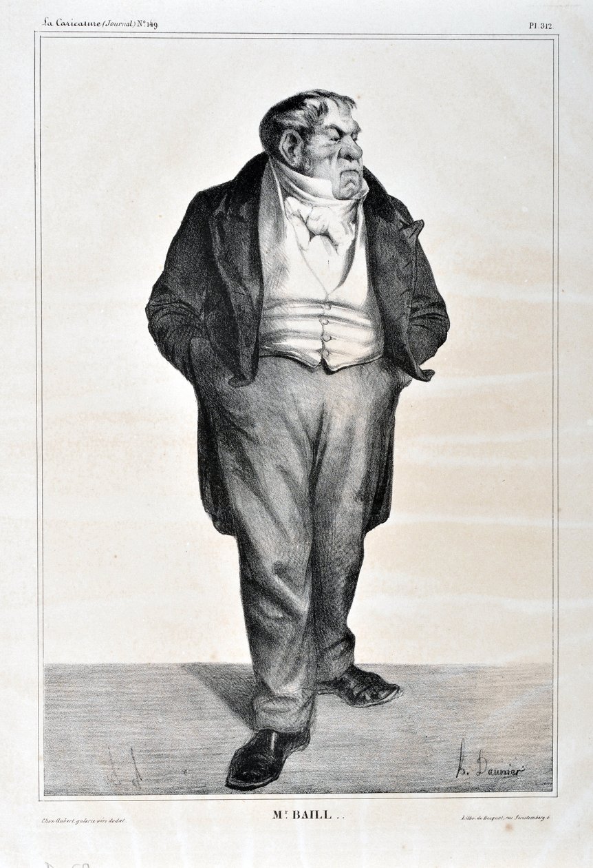 عمل فني من قبل هونور دومير (1808-1879). يعود تاريخ Charivari إلى عام 1833: Serie Celebrites de la caricature "" Mr. Baill ... "متحف الفنون الجميلة - PALACE LONGCHAMP، MARSEILLE بواسطة الشرف دومييه
