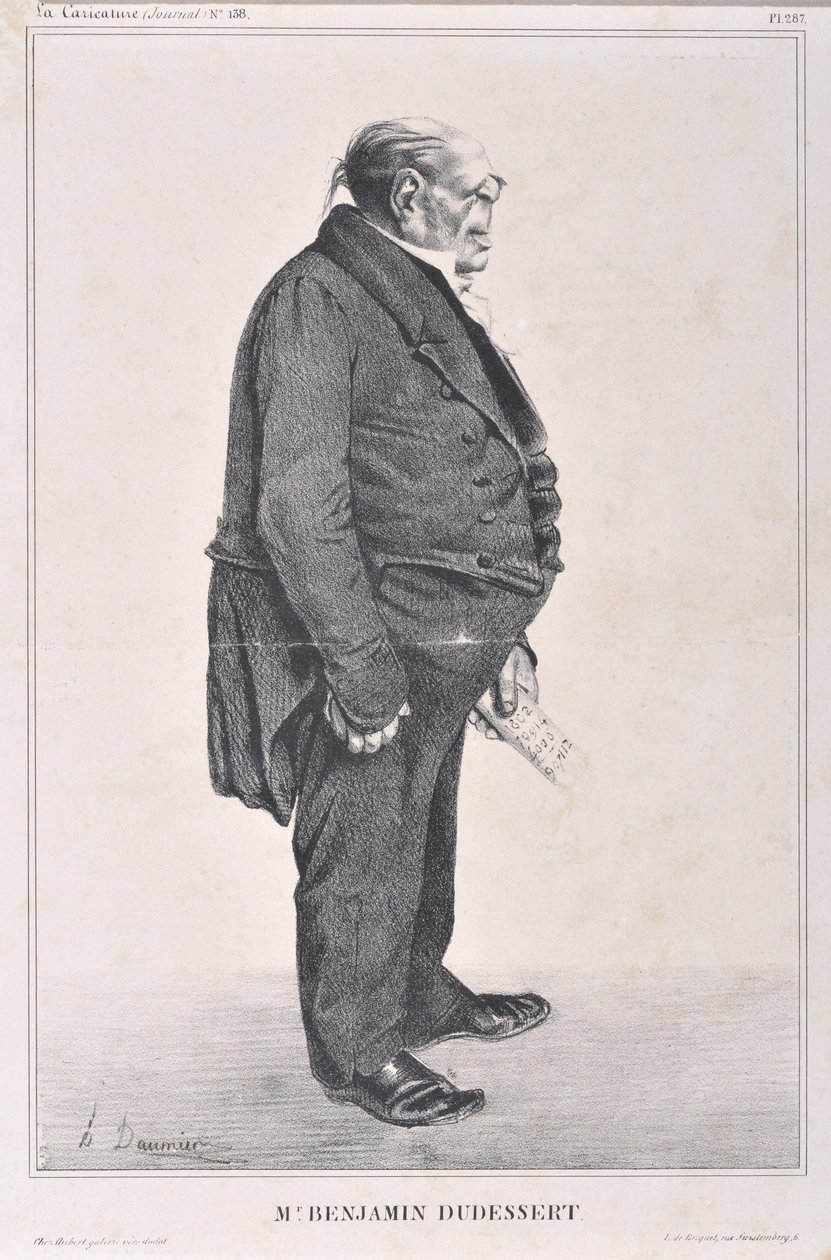 عمل فني من قبل هونور دومير (1808-1879). يعود تاريخ Charivari إلى عام 1833: سلسلة Celebrites de la Caricature "" M. Benjamin Dudessert "" MUSEE DES BEAUX ARTS - PALAIS LONGCHAMP ، MARSEILLE بواسطة الشرف دومييه
