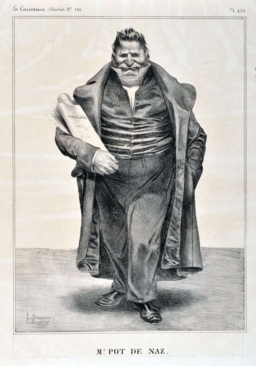 عمل فني من قبل هونور دومير (1808-1879). يعود تاريخ Charivari إلى عام 1833: Serie Celebrites de la Caricature "" M.Pot de Naz "" MUSEE DES BEAUX ARTS - PALAIS LONGCHAMP، MARSEILLE بواسطة الشرف دومييه