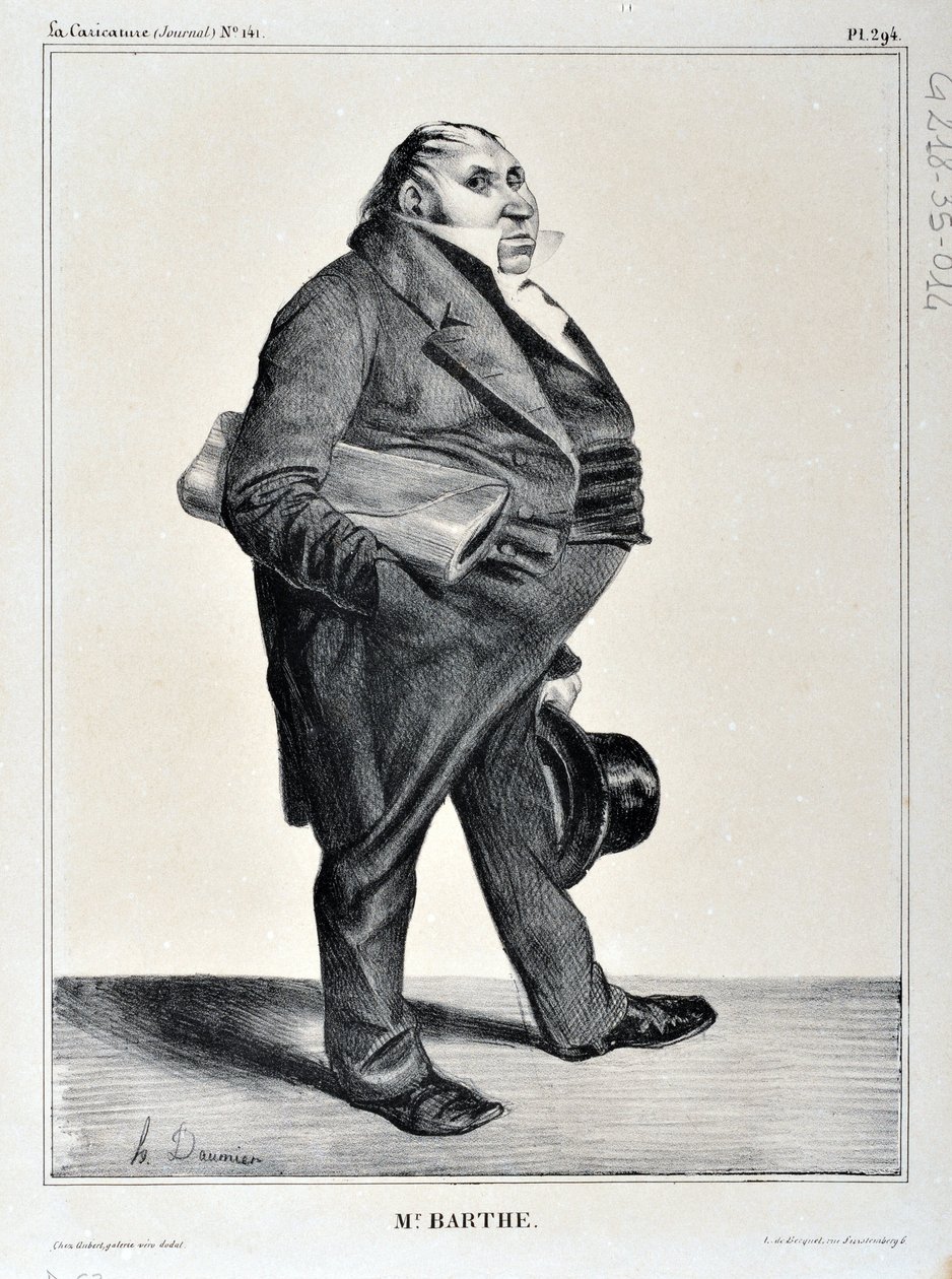 عمل فني من قبل هونور دومير (1808-1879). يعود تاريخ Charivari إلى عام 1833: Serie Celebrites de la Caricature "" M. Barthe "" MUSEE DES BEAUX ARTS - PALAIS LONGCHAMP، MARSEILLE بواسطة الشرف دومييه