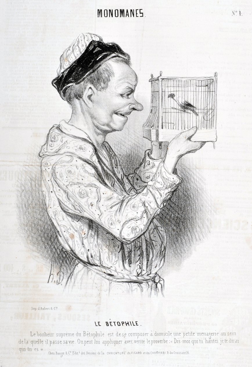 عمل فني من قبل Honore Daumier (1808-1879) يعود تاريخ Charivari إلى عام 1840: Serie MONOMANES Le Betophile "" السعادة القصوى ل Betophile هي تكوين حديقة صغيرة في المنزل يقضي فيها حياته. المثل "قل لي من تطارد سأخبرك من بواسطة الشرف دومييه
