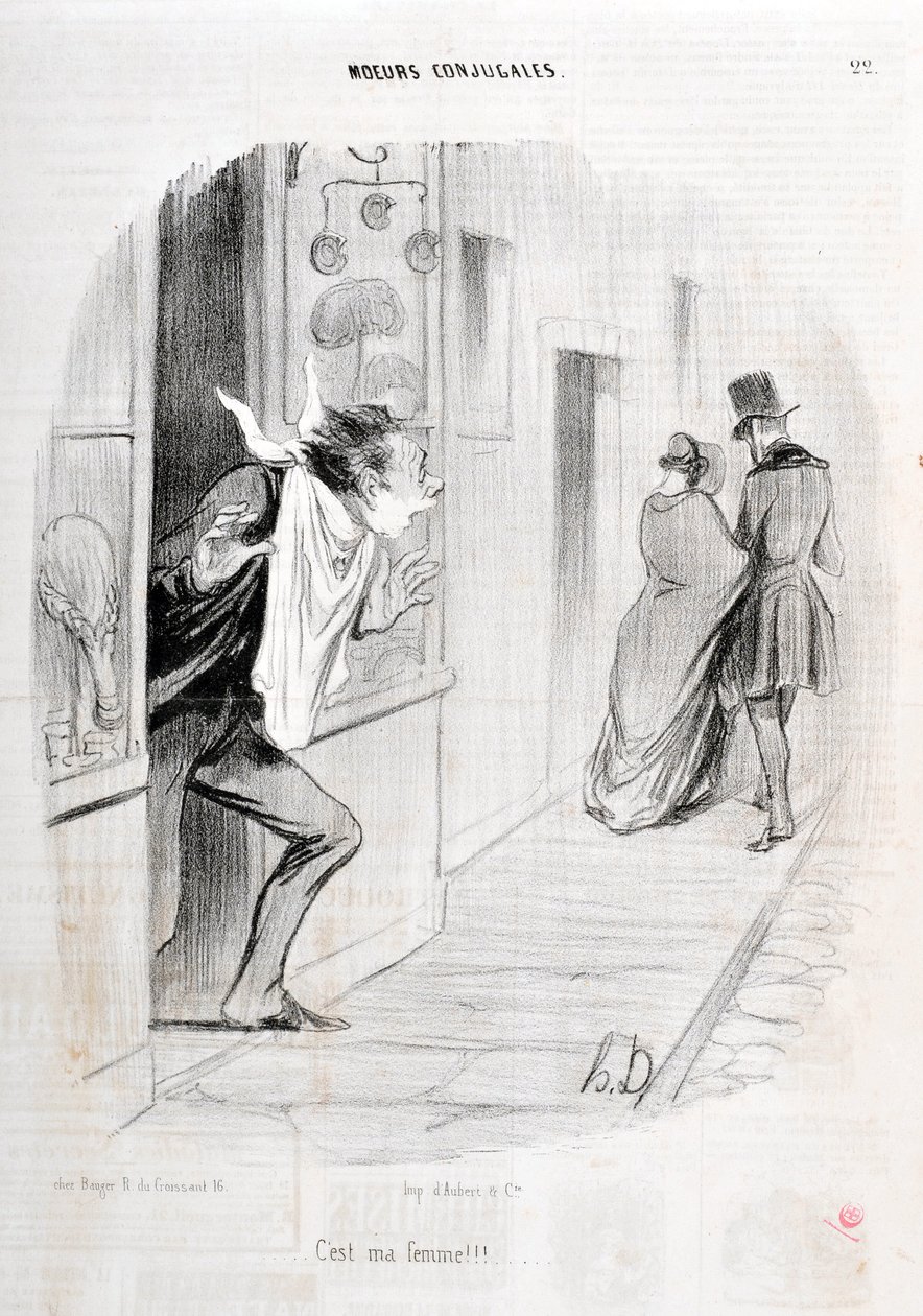 عمل فني من قبل هونور دومير (1808-1879). يعود تاريخ Charivari إلى عام 1840 Serie MORIES CONJUAL "" إنها زوجتي !!! "" متحف الفنون الجميلة - قصر لونغ تشامب ، مارسيلي بواسطة الشرف دومييه
