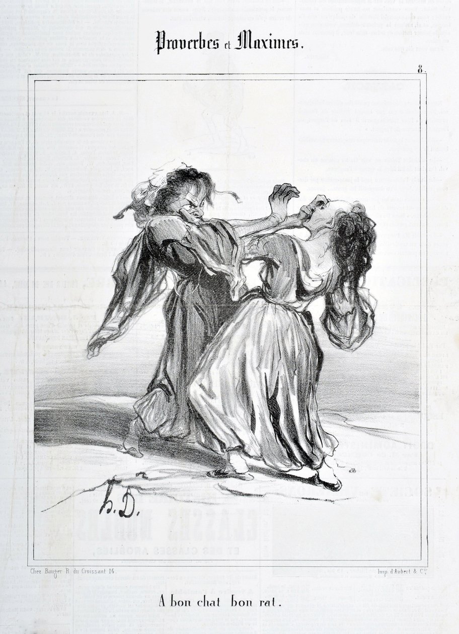 عمل فني من قبل هونور دومير (1808-1879). يعود تاريخ Charivari إلى عام 1840: Serie PROVERBS AND MAXIMES "A bon Cat bon rat" "متحف الفنون الجميلة - PALAIS LONGCHAMP، MARSEILLE بواسطة الشرف دومييه