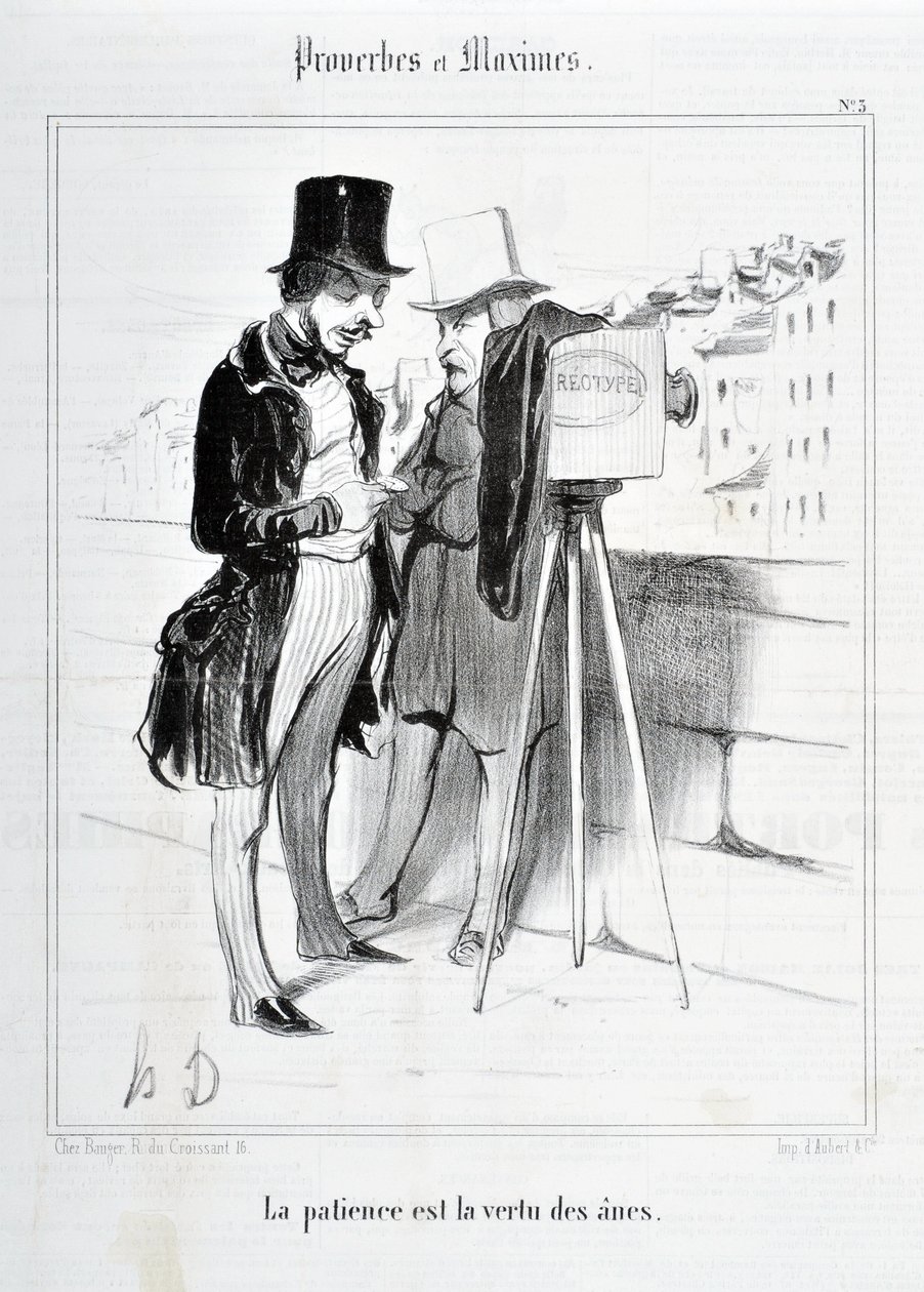 عمل فني من قبل هونور دومير (1808-1879). يعود تاريخ Charivari إلى عام 1840: Serie PROVERBS ET MAXIMES "الصبر هو فضيلة الحمير" MUSEE DES BEAUX ARTS - PALAIS LONGCHAMP ، MARSEILLE بواسطة الشرف دومييه