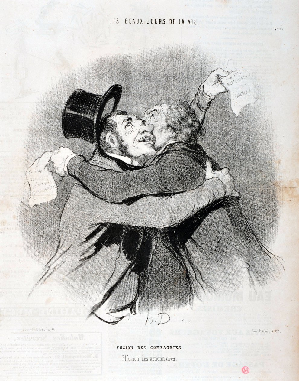 عمل فني من قبل هونور دومير (1808-1879). يعود تاريخ Charivari إلى عام 1845: Serie LES BEAUX DAYS DE LA VIE. اندماج الشركات - خروج المساهمين. متحف الفنون الجميلة - قصر لونغ تشامب ، مارسيلي بواسطة الشرف دومييه