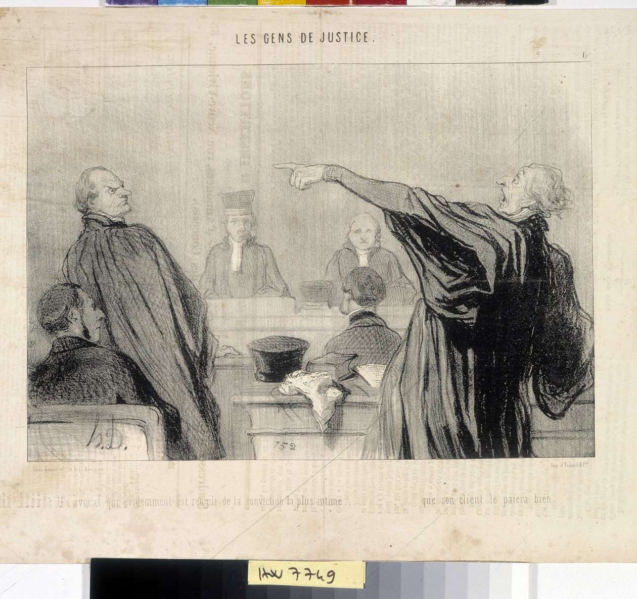 عمل فني من قبل هونور دومير (1808-1879). يعود تاريخ Charivari إلى عام 1845: Serie LES PEANS DE JUSTICE. "المحامي الذي من الواضح أنه مليء بالقناعة الأكثر حميمية ... أن موكله سيدفع له جيدًا" "MUSEE DES BEAUX ARTS - PALAIS LONGCHAMP، MARSEILLE Ext بواسطة الشرف دومييه
